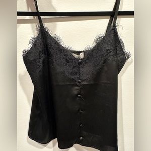 Lace trim satin top